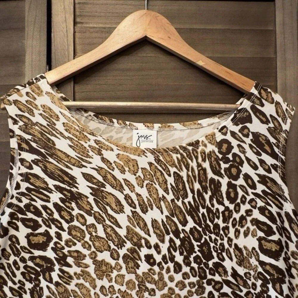 JMS Just My Size Leopard Print Damask Border Scoop Neck Sleeveless Shift Dress‎